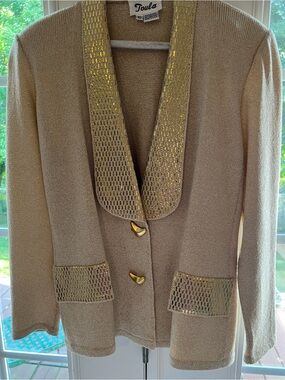 Toula VTG taupe/gold  Knit Blazer with Gold Accents Sz10